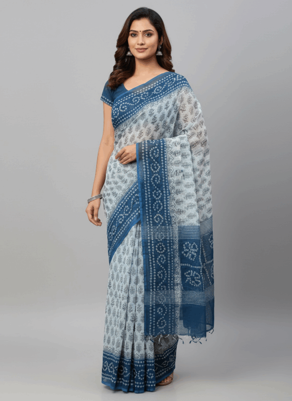 Block Printed Hand Bandhej Saree With Blouse