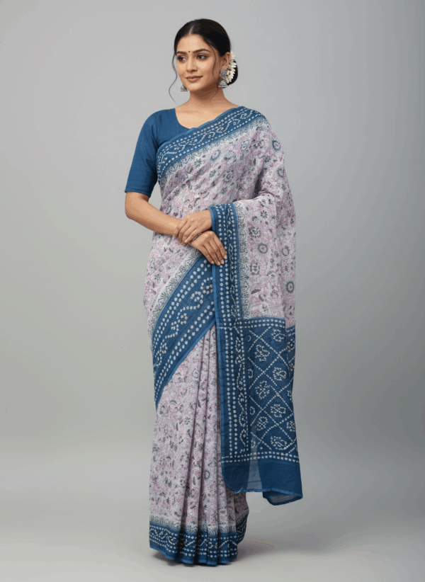 Block Printed Hand Bandhej Saree With Blouse