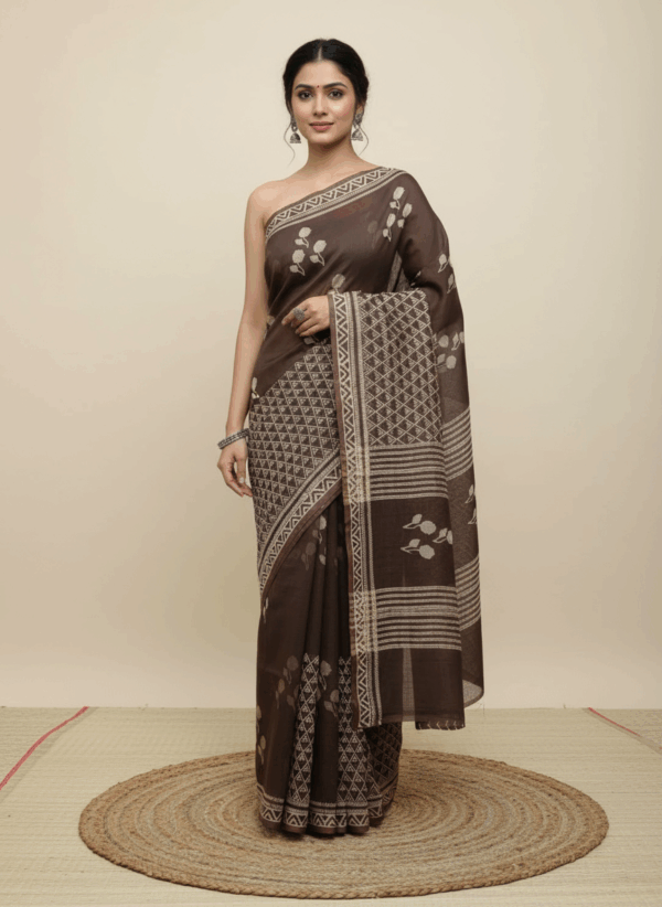 Block Printed Saree With Blouse