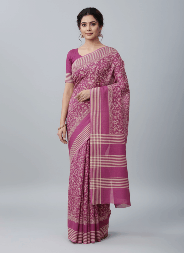 Block Printed Saree With Blouse