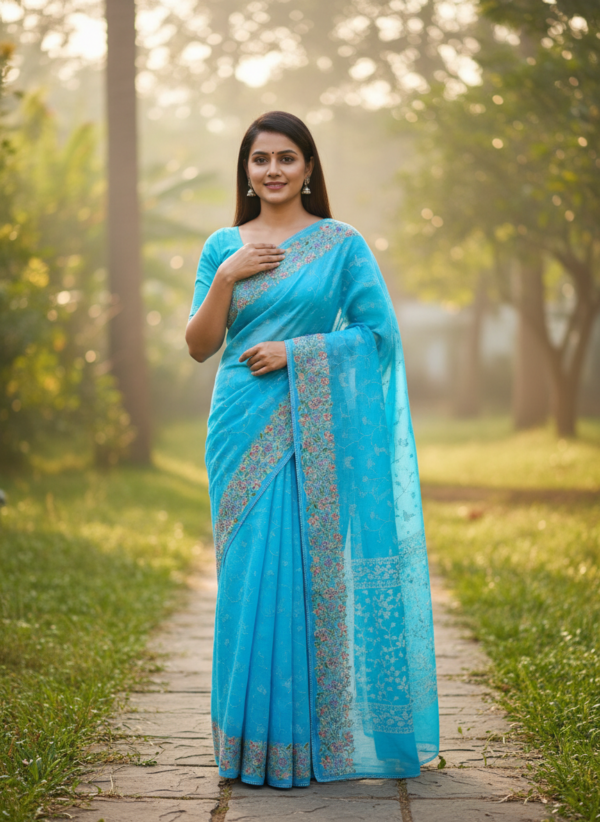 Kota Cotton Embroidery Saree with Embroided Blouse