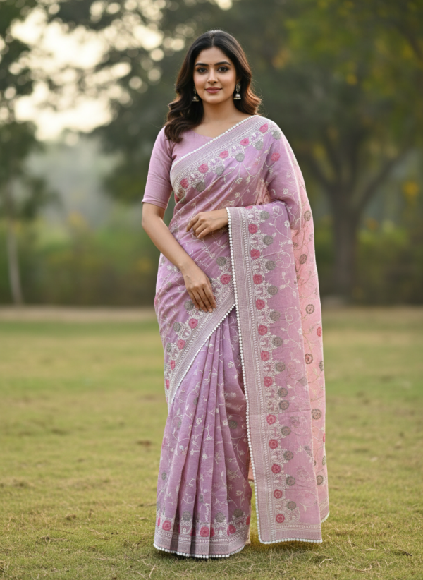 Kota Cotton Embroidery Saree with Embroidered Blouse