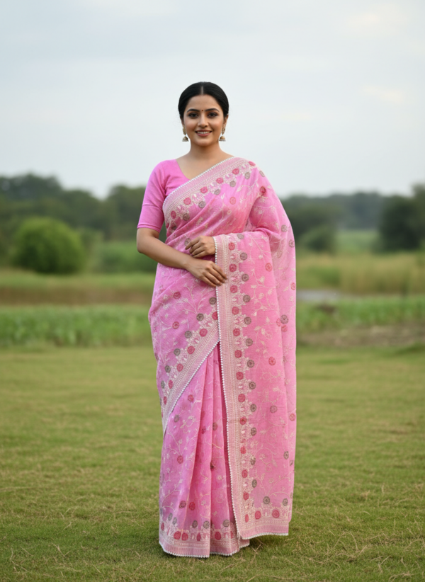Kota Cotton Embroidery Saree with Embroidered Blouse