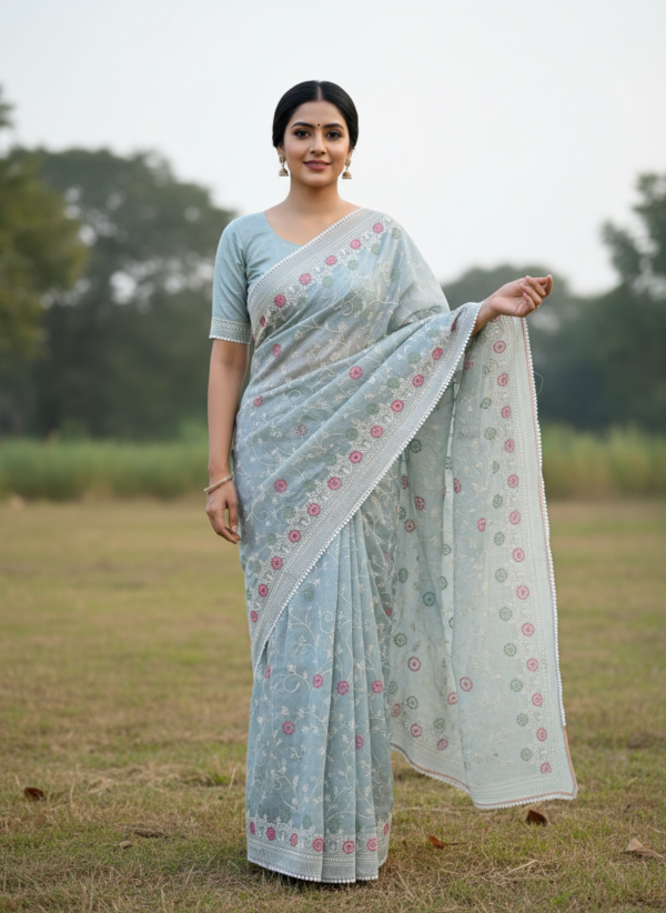 Kota Cotton Embroidery Saree with Embroidered Blouse