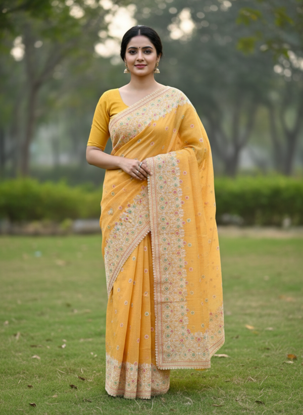 Kota Cotton Embroidery Saree with Embroidered Blouse