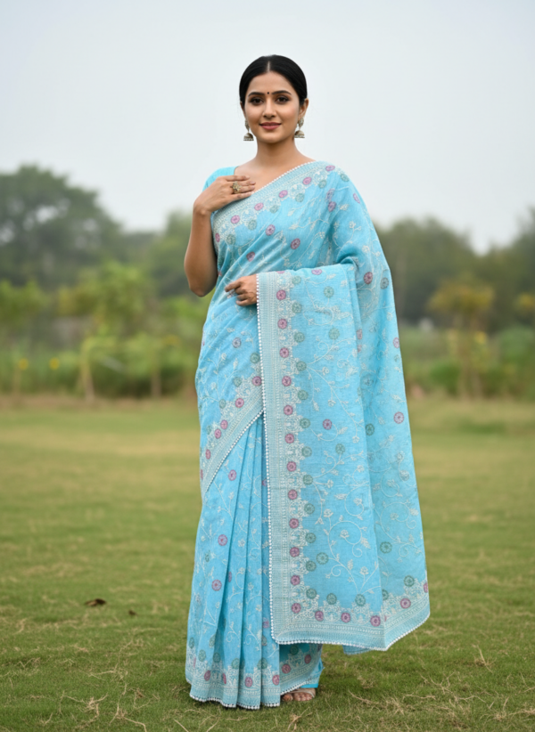 Kota Cotton Embroidery Saree with Embroidered Blouse