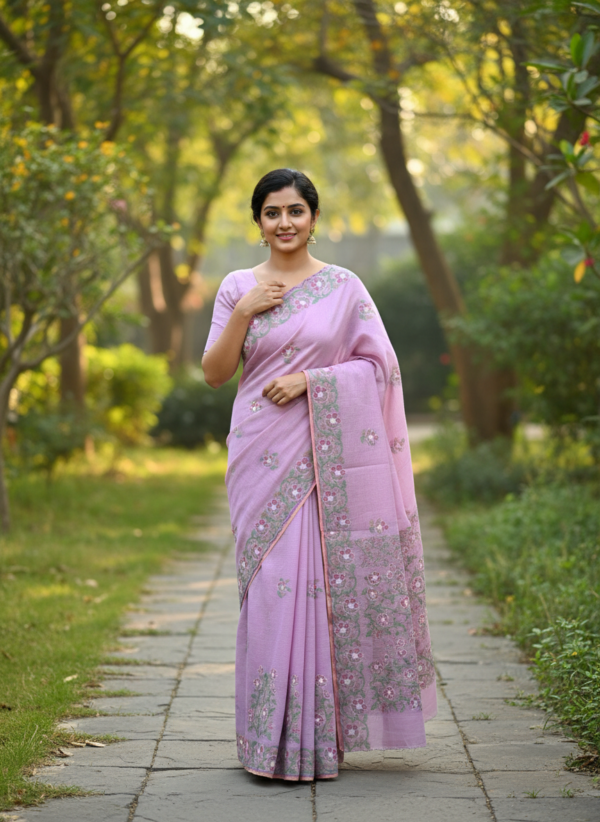 Kota Cotton Embroidery Saree With Cutwork Border and Blouse