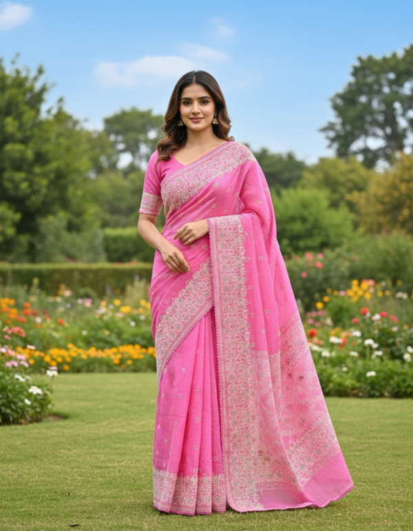 Kota cotton embriodery saree with embrioded blouse