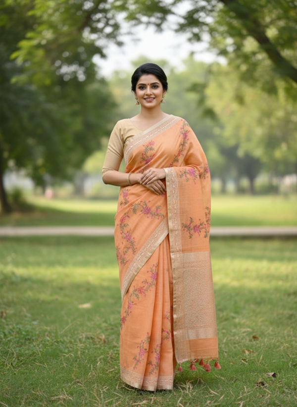 Kota Cotton Embroidery Saree With Zari Border Blouse Piece