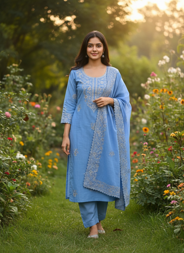 Kota Cotton 2 piece Pittan Work Suit With Heavy Embriodered Duppata