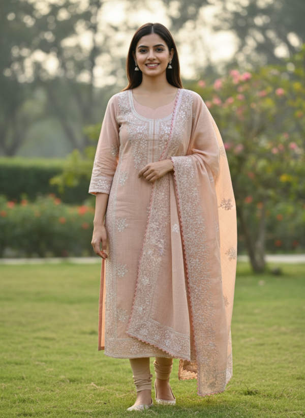 Cotton Kota Pittan Work Suit with Heavy Embroidered Dupatta (2 Piece Set)