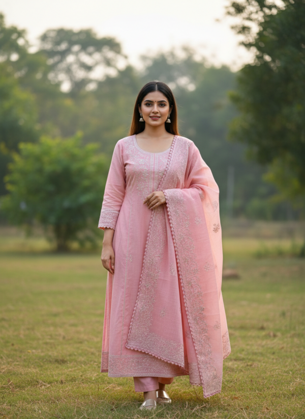 Cotton Kota Pittan Work Suit with Heavy Embroidered Dupatta (2 Piece Set)