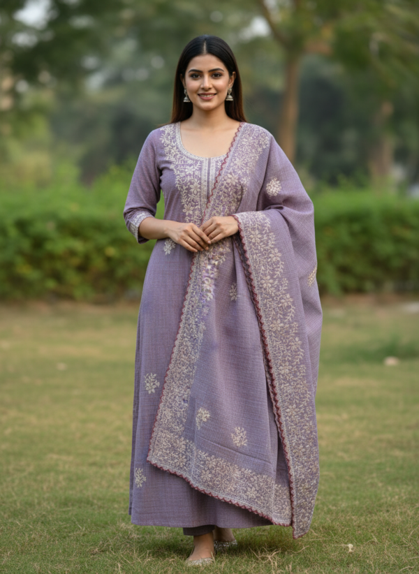 Cotton Kota Pittan Work Suit with Heavy Embroidered Dupatta (2 Piece Set)